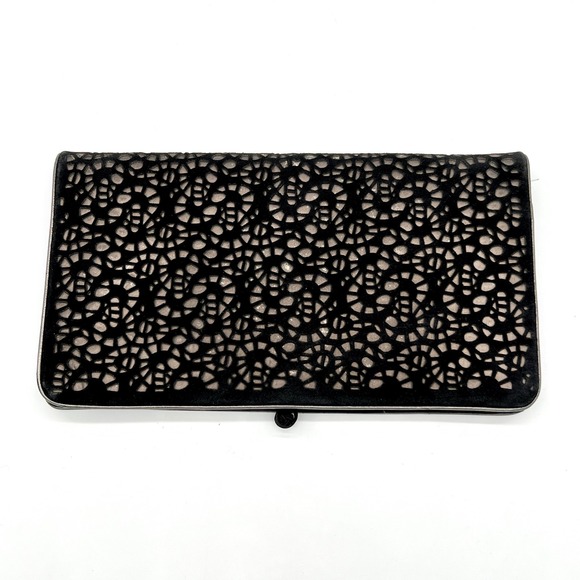 St. John Handbags - St. John Black Laser-Cut Floral Pattern Satchel Clutch